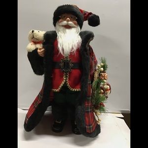 NWT Santa Claus doll 18” tall faux fur red black plaid 44149